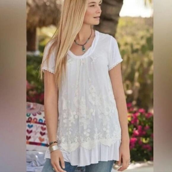 Sundance Laurentide Embroidered Floral Short Sleeve Tunic in White, sz Small - Picture 1 of 11